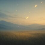 静かな丘の上に柔らかい光が落ちる抽象的な風景。 淡い青と金のグラデーションが混ざり合い、心がふっと緩むような静けさを描いている。 An abstract serene landscape bathed in soft light, with gentle blue and golden gradients blending together, evoking a quiet sense of calm and emotional release.