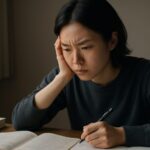 資格試験に集中して取り組む社会人。机に向かい、参考書とノートを広げて勉強している様子。有意義な自己投資や学び直しを象徴する横長アイキャッチ。 A working professional studying for a certification exam, sitting at a desk with textbooks and notes. A horizontal key visual symbolizing meaningful self-investment and continuous learning.