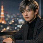 ITエンジニアが夜のオフィスで街の夜景を背にノートPCを抱え、年収の頭打ちと今後のキャリア選択について静かに考え込んでいる横長ポートレート / A young East Asian IT engineer standing in a night office with a laptop in his arms, looking out over the city lights and reflecting on his salary ceiling and future high-class career options