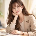 柔らかな春光の中で、落ち着いた表情の若い女性が静かに前を向く横長ポートレート。考える時間の尊さや未来への意志を滲ませるニュアンス。 A horizontal spring portrait of a young woman looking forward with a calm, thoughtful expression. Soft natural light conveys a sense of quiet determination and emotional depth.